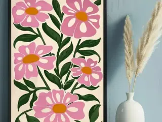 * Lærredsmaleri; Lyserøde blomster