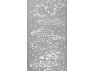 Stickers, fisk, ark 10x23 cm, sølv, 1 ark