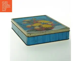 Antik Blå metaldåse med blomstermotiv fra Blue Bird Confectionery (str. 20,5 x 17 cm)