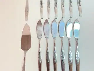 Vintage Fiskebestik m/Fisk på. (6 Personer)