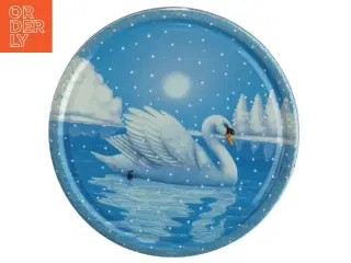 Dekorativ kagedåse med svane motiv (str. Ø 19 cm)
