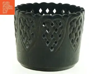 Sort keramikkrukke med udskåret blonde (str. Diameter 12,5 cm h 11 cm)