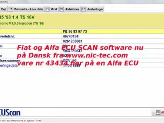 MultiEcuScan test software for Fiat, Alfa Romeo, Lancia & Chrysler (FCA) fuld licens Original Dansk version