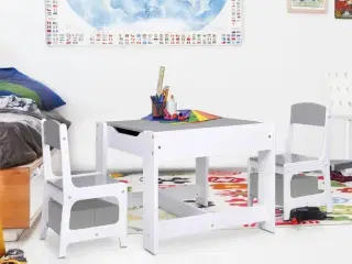 Børnebord med 2 stole MDF hvid