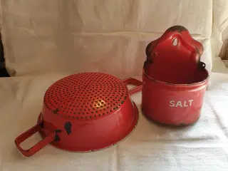 Dørslag og saltkar rødt SE 3 fotos