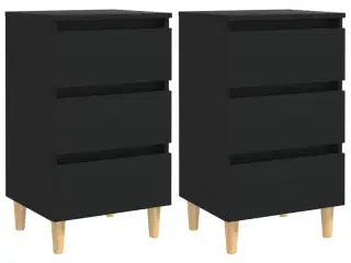 Sengeskabe m. massive træben 2 stk. 40x35x69 cm sort