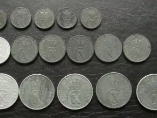 1-2 og 5 ører zink 1941-1947 komplette sæt WW2