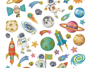 Stickers, rummet, ark 15x16,5 cm, 1 ark