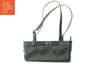 Sort læder skuldertaske (str. 14x29x8 cm)