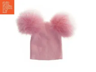 Pink børnehue med pom-poms (str. Ø 15 cm)