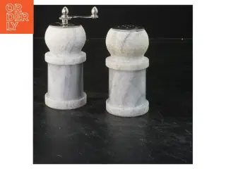 Salt- og pebersæt i marmor og metal (str. 13x5 cm)