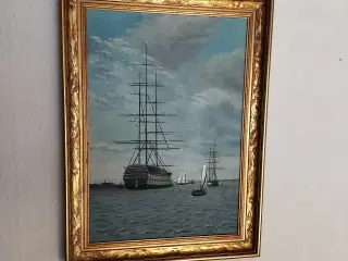 Skibs maleri på lærred malet af : S Porup