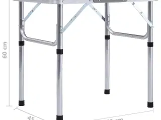 Foldbart campingbord 60x45 cm aluminium hvid