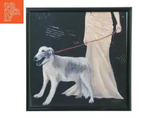 Billedramme med maleri af Borzoi hund og ejer fra Minerva Er Lyemerc (str. 19 x 19 cm)