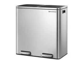 Skraldespand med to rum 2 × 30 l pedal, soft close, sølv/sort