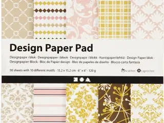Designpapir i blok, ark 15,2x15,2 cm, 120 g, grøn, rosa, 50ark/ 1 pk.