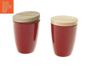 Røde opbevaringskrukker med trælåg fra Hgan&#228;s (str. 12 cm)