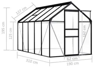 Drivhus 5,89 m² aluminium antracitgrå