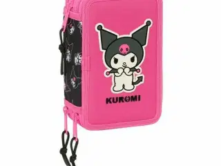 Penalhus tredobbelt Kuromi - sort/fuchsia, 12,5 × 19,5 × 5,5 cm, 37 dele