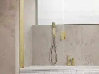 DNA70 Noma Badekarvæg Børstet Guld, Svingbar, Klart Glas, Venstre model 150x70