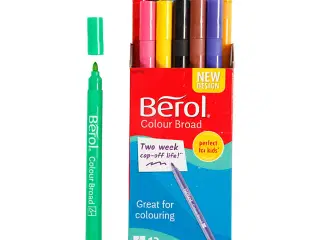 Berol Colourbroad Tusch, diam. 10 mm, streg 1-1,7 mm, ass. farver, 12stk./ 1 pk.