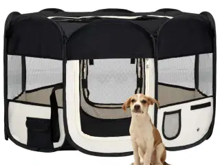 Foldbar hundegård med bæretaske 125x125x61 cm sort