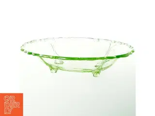 Vintage grøn oval glaskål på fødder (str. 29 cm)