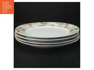 4 Porcelænstallerkener med blomstermønster (str. Ø. 27 cm. 4 styk)