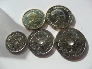 Nye/unc mønter 2023 fra rulle 1,2,5,10,20 kr