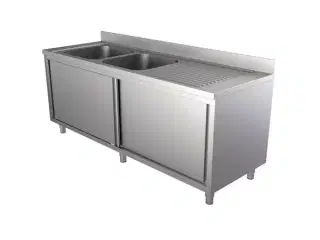 Stålbord med dobbelt vask – B1600 x D700 x H850 mm