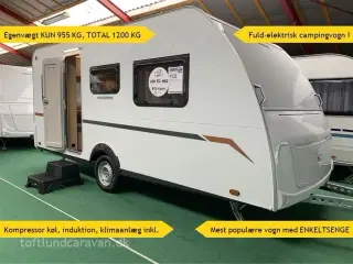 2025 - Weinsberg CaraCito 470 EU E-Power   Perfekt til EL-BILER, EGENVÆGT KUN 955 KG. FULDELEKTRISK campingvogn med enkeltsenge.