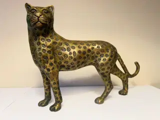 Stor tung gammel messing leopardfigur 