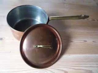 Kobber kasserolle med låg, mrk. Tagus