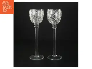 Dekoreret glasstager til lys (str. H. 22 cm. ø. 6,5 cm)