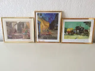 3 pæne billeder i messing ramme