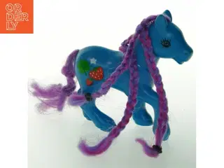 Blåt pony legetøj med lilla manke (str. 12x12 cm)