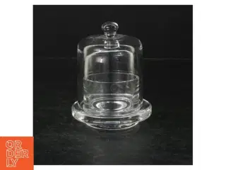 Glas osteklokke med underfad fra Lyngby glas (str. Ø. 10 cm. længde, 13 cm)