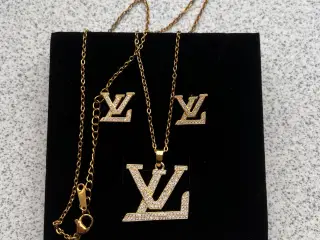 LV halskæde og øreringe i guld forgyldt.