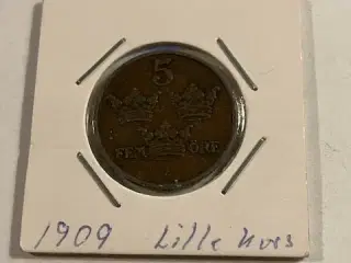 5 øre 1909 Small Cross Sweden