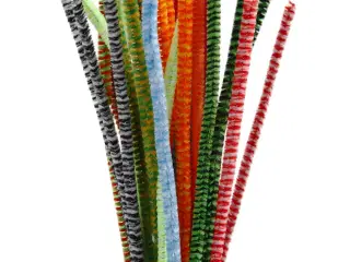 Chenille, stribede, L: 30 cm, tykkelse 6 mm, ass. farver, 30ass./ 1 pk.