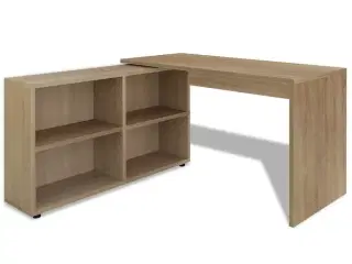 Hjørneskrivebord 4 hylder egetræsfarvet