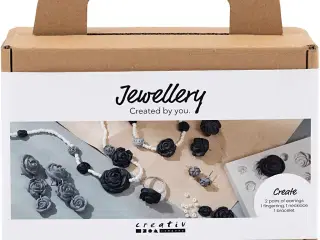 Mini DIY Kit Smykker, Roser, sort, sort/hvid, hvid, 1 pk.