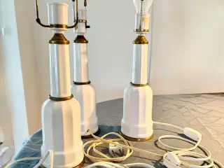 Tre Heiberg bordlamper i porcelæn og messing