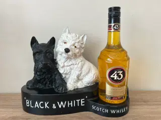 Flot gammel Black and White whisky reklame figur 