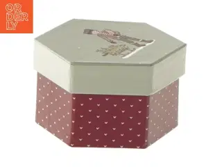 Hexagon æske med julemotiv (str. 5x8 cm)