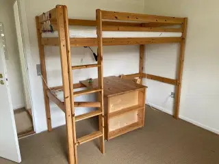 Højseng m. skrivebord og madras