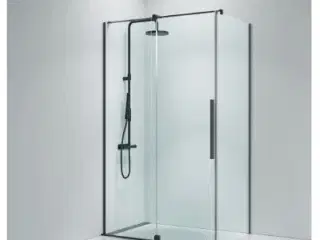 Ny Faro 52 glas skydedør. Sort profiler. Klar glas