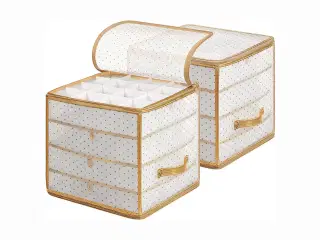 Julekugle opbevaringsbokse 2 stk., halvtransparente med gulddetaljer, 128 rum, aftagelige rumdelere, RFB029A02