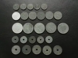 1-2-5-10-25 ører zink komplette sæt 1941-1947