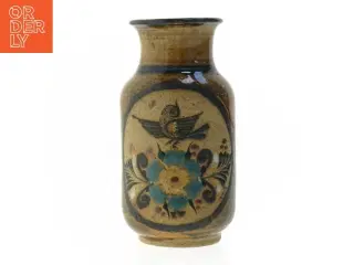 Keramisk vase med fuglemotiv (str. 16 cm)